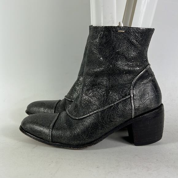 John Fluevog passage preet size 6 distressed silver leather stacked heel boots - Picture 5 of 9